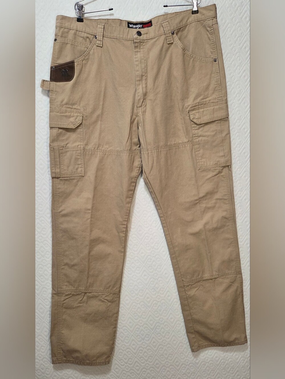 Wrangler Riggs Men's Workwear Cargo Pants 40x36 Ripstop Cotton Khaki Pockets